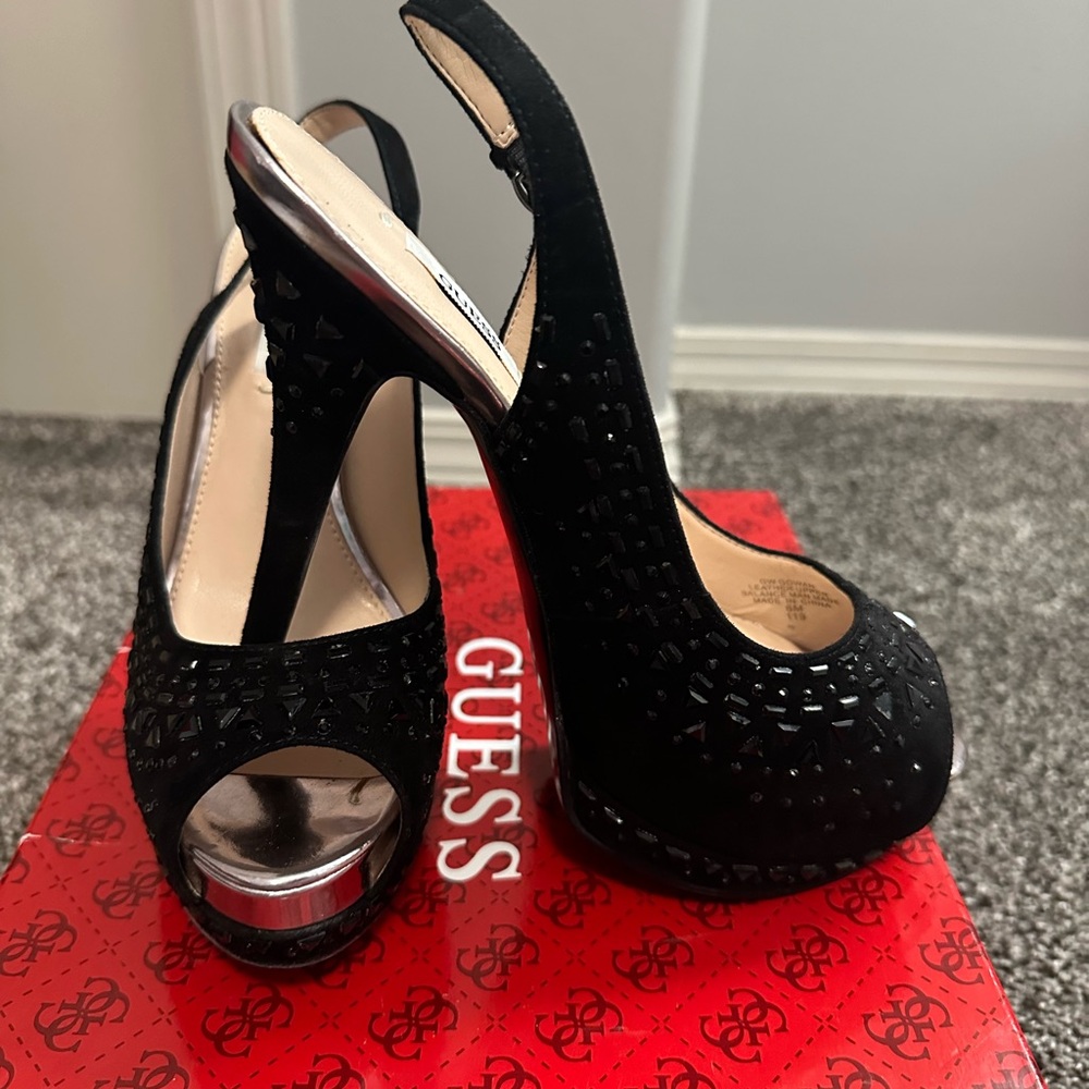 Guess Black Slingback Peep Toe Heels